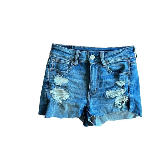American Eagle Outfitters Jean Shorts Cut-Off High Rise Shortie 4 Distressed - Picture 1 of 8